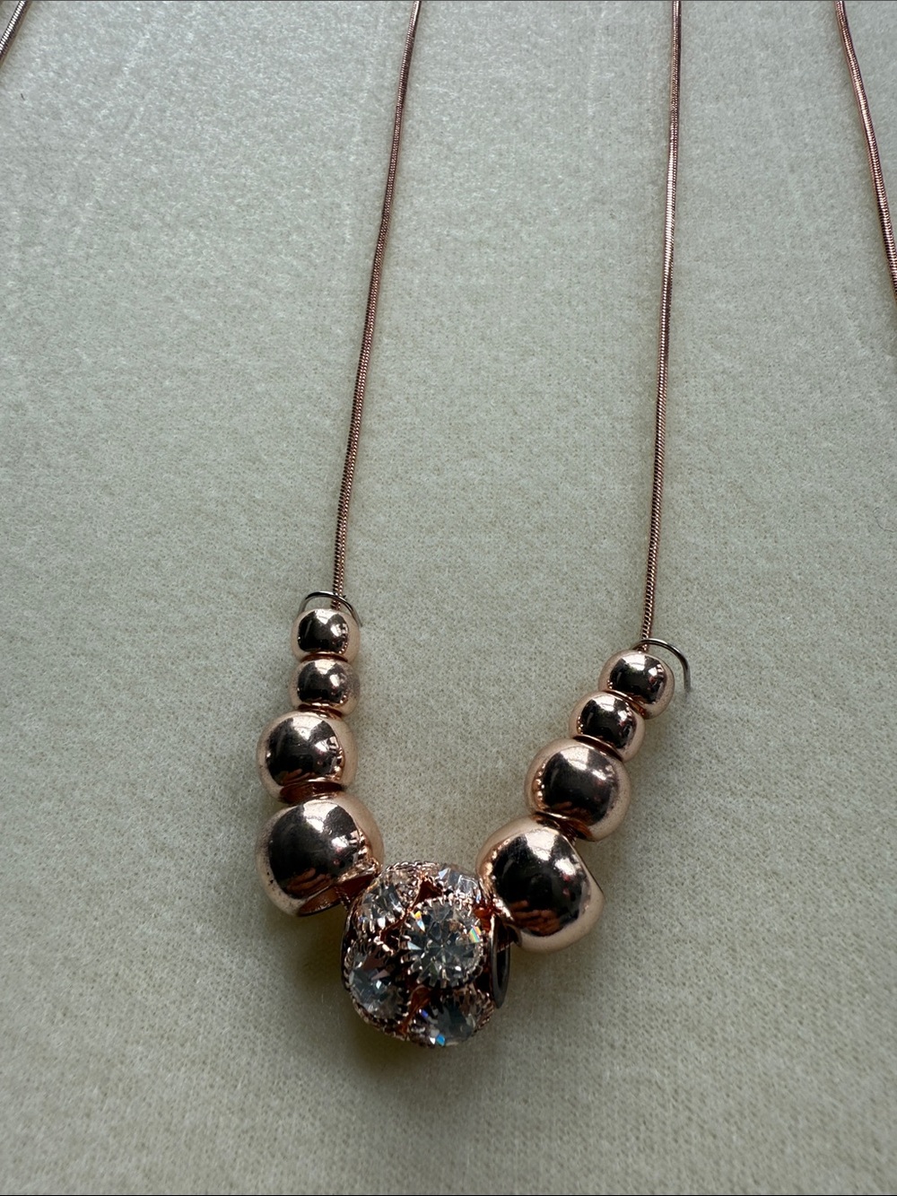 Rose Gold Beaded Pendant Necklace with Crystal Accent|15”